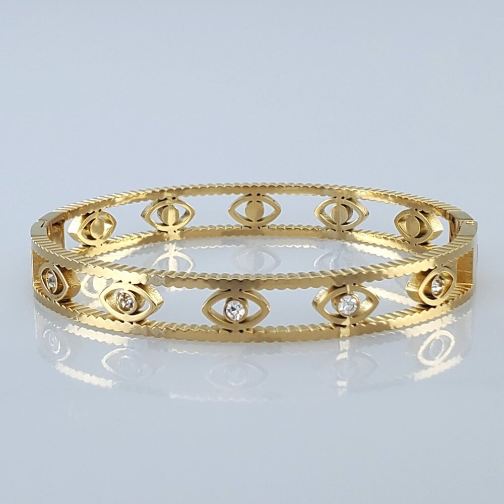 14K Gold Womens 1ct Diamond Evil Eye Bangle Bracelet Ladies 14 K Silver Jewelry